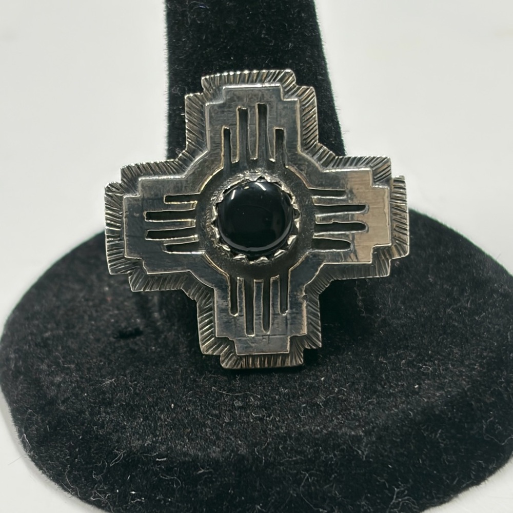 925 Sterling Silver Sun Ring with Black Onyx Stone